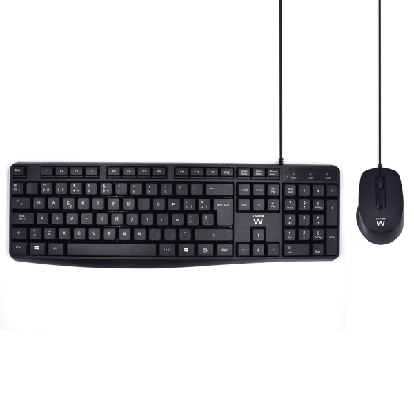 ewent paquete con cable kb+raton teclado de oficina cable usb a de 1.35m raton de oficina 1000dpi cable usb a de 1.35m color negro