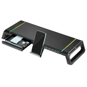 ewent ew1268 elevador para monitor rgb extensible plegable con cajon y soporte para smartphone hub usb 3.0 de 4 puertos color negro