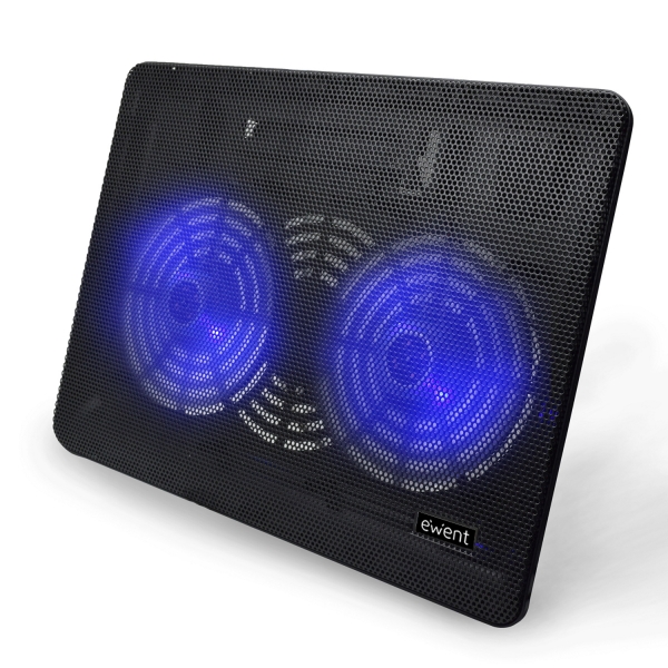 ewent ew1256 base de refrigeracion para portatil hasta 17" 2 ventilador altura ajustable color negro