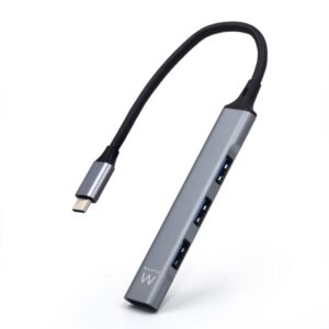 ewent ew1145 hub usb tipo c 1 puerto usb 3.2 y 3 puertos usb 2.0 diseño compacto color plata
