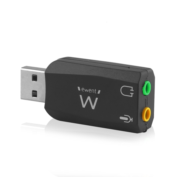 ewent ew3751 adaptador usb audio 2 conectores 3.5mm para microfono y altavoces sonido 5.1 color negro