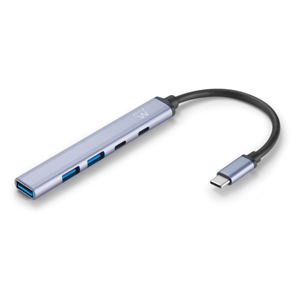 ewent ew1149 hub 5 puertos 1x usb a 3.2 gen1, 2x usb 2.0, 1x usb c, 1x usb c pd cable 15cm color plata