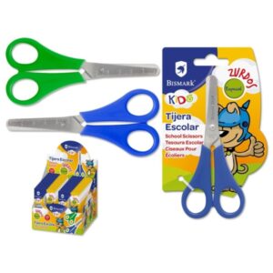 bismark kids tijera escolar para zurdos mangos en plastico punta roma colores azul y verde