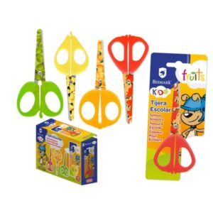 bismark kids fruits tijera escolar 13cm hojas y mangos decorados con frutas mangos en plastico punta roma 4 diseños surtidos