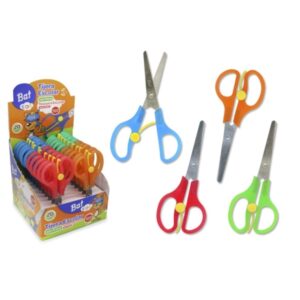 bismark bat tijera escolar 13cm con freno mangos en plastico punta roma 4 colores surtidos