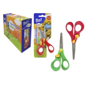 bismark bat tijera escolar 13cm con freno quality mangos en plastico punta roma 2 colores surtidos