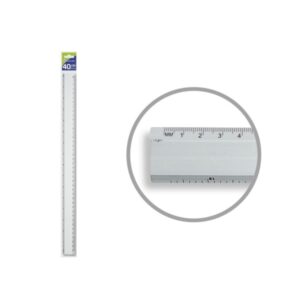 bismark regla milimetrada 40cm fabricada en aluminio con bisel para las lineas a tinta color aluminio