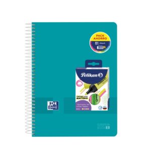 oxford europeanbook 8 live & go pack de cuaderno espiral a4+ 160 hojas cuadricula 5x5 + 4 marcadores texmarker 490 pelikan 8 bandas de color tapa de plastico resistente colores surtidos