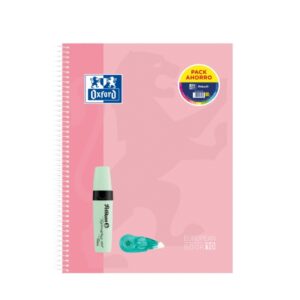 oxford europeanbook 10 touch cuaderno a4+ cuadriculado 5x5mm 150 hojas + marcador texmarker 490 pastel pelikan + corrector fancy roller pelikan tapa extradura 10 bandas de color colores pastel surtidos