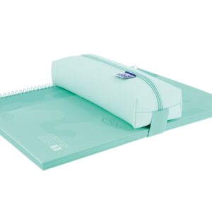 oxford live & go estuche rectangular mediano material acolchado goma elastica para unirlo al cuaderno color azul