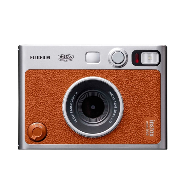 fujifilm instax mini evo camara instantanea hibrida tamaño de imagen 62x46mm espejo para selfies exposicion automatica color marron