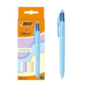 bic 4 colours pastel pack de 3 boligrafos de bola retractil punta media de 1.0mm tinta con base de aceite cuerpo en colores pastel 4 colores