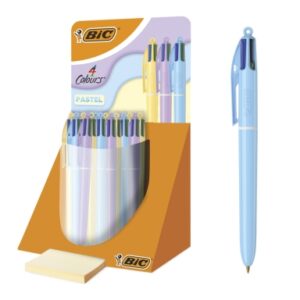 bic 4 colours pastel expositor con 30 boligrafos de bola retractil punta media de 1.0mm tinta con base de aceite cuerpo en colores pastel 4 colores