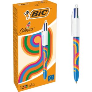 bic 4 colours decors lines boligrafo de bola retractil punta media de 1.0mm tinta con base de aceite 4 colores