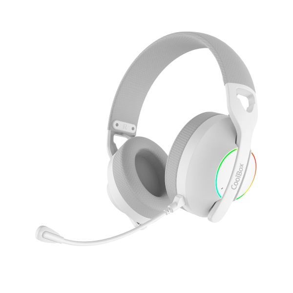 coolbox wb01 auriculares gaming inalambricos con microfono conectividad bluetooth 5.4, inalmabrica 2.4ghz o jack iluminacion rgb autonomia hasta 20h cancelacion de ruido color blanco