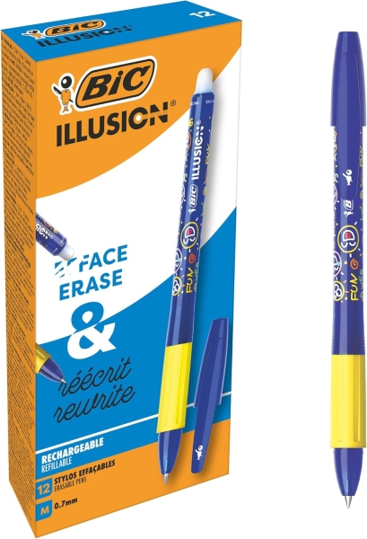 bic illusions boligrafo borrable punta media de 0.7mm grip de goma recargable color azul