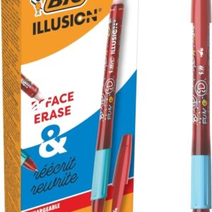 bic illusions boligrafo borrable punta media de 0.7mm grip de goma recargable color rojo