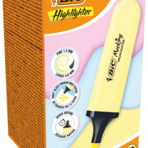 bic marking highlighter flat marcador fluorescente punta biselada trazo entre 1.20 y 4.60 mm tinta con base de agua color amarillo pastel