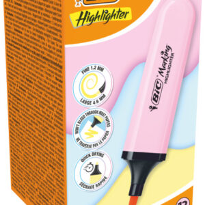 bic marking highlighter flat marcador fluorescente punta biselada trazo entre 1.20 y 4.60 mm tinta con base de agua color rosa pastel