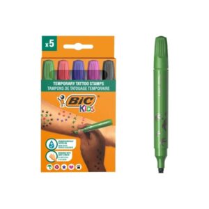 bic kids pack de 5 rotuladores de sellos para tatuajes temporales tinta dermatologicamente testada y sin perfume colores surtidos