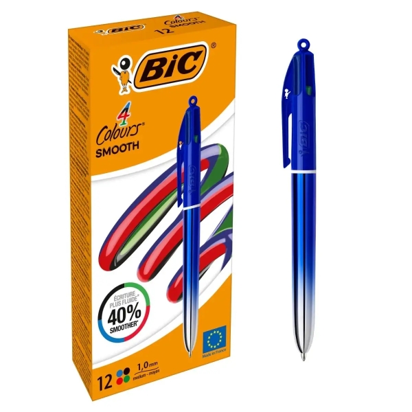 bic 4 colours smooth gradient azul boligrafo de bola retractil punta media de 1.0mm escritura un 40% mas suave 4 colores