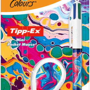 bic 4 colours decors hydro pack de 1 boligrafo de bola retractil + corrector pocket mouse 5mmx6m punta media de 1.0mm tinta con base de aceite 4 colores