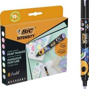 bic intensity pack de 8 marcadores de pintura punta media tinta con base de agua 98% de materiales reciclados colores pastel surtidos