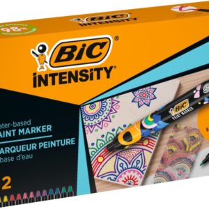 bic intensity pack de 12 marcadores de pintura punta media tinta con base de agua 98% de materiales reciclados colores vivos surtidos