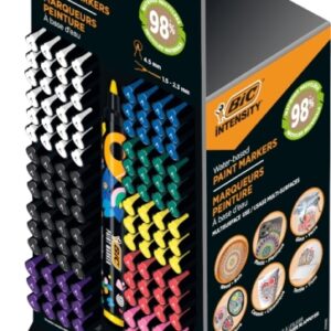 bic intensity expositor de 120 marcadores de pintura punta media tinta con base de agua 98% de materiales reciclados colores vivos surtidos
