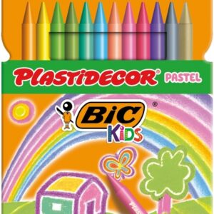 bic kids plastidecor pastel caja de 12 lapices de cera extraresistentes facil de sacar punta no mancha colores pastel surtidos