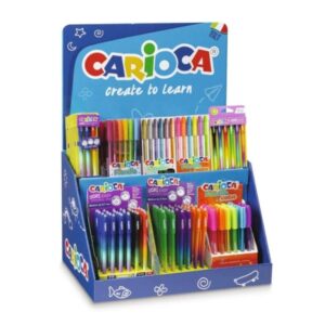 carioca expositor fiorella incluye 5 oops easy blister de 3uds blue red, 7 oops easy blister de 6uds, 7 fiorella metallic de 6uds, 7 fiorella neon de 6uds, 7 fiorella blister de 6uds, 1 oops easy display 30uds c. surtidos, 1 fiorella display 30uds neon, 1