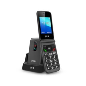 spc stella 3 telefono movil para mayores con tapa boton sos botones y teclas grandes ayuda inteligente en remoto acceso directo a tres contactos base de carga y conector usb tipo c color negro