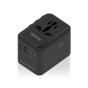 aisens adaptador de viaje universal gan 35w 2xusb a qc3.0, 2xusb c pd3.0 color negro