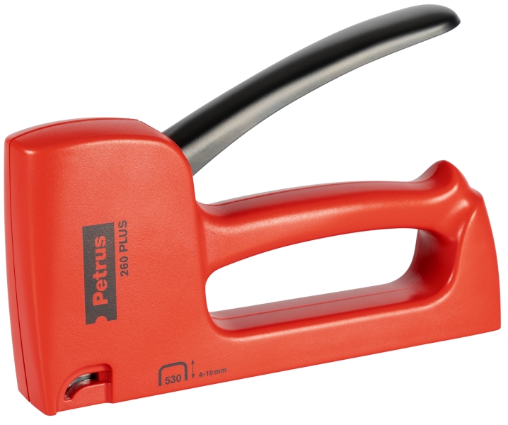 petrus 260 plus clavadora/grapadora para grapas 530/4 10mm carga posterior sistema de bloqueo de palanca color rojo