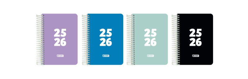 enri teens agenda escolar 25/26 espiral dia pagina tamaño 8º tapa de plastico esquinas microperforadas espacio para notas colores surtidos