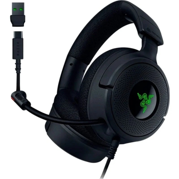 razer kraken v4 x auriculares gaming microfono plegable cardioide razer hyperclear sonido 7.1 multiplataforma conexion usb color negro