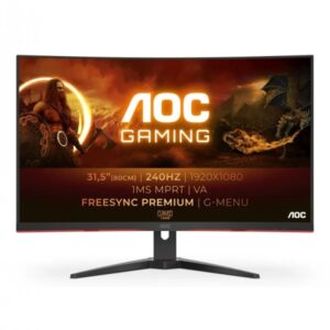 aoc g4 monitor 31.5" curvo 1500r led va fullhd 240hz freesync premium respuesta 1ms angulo de vision 178° hdmi, displayport, audio montaje vesa 100x100