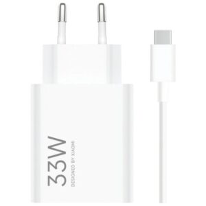 xiaomi 33w combo cargador de pared para smartphone usb a 33w + cable identificacion inteligente de dispositivos color blanco