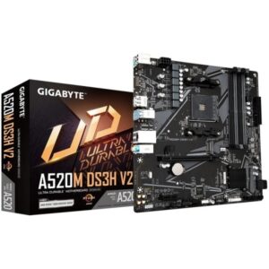 gigabyte a520m ds3h v2 placa base amd am4 4xddr4 m.2, sata, pcie3.0 hdmi, displayport, dvi, rj 45, usb 3.2 microatx