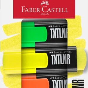 faber castell txtlnr pack de 4 marcadores fluorescentes punta biselada trazo entre 1, 2 y 5 mm tinta con base de agua colores neon surtidos