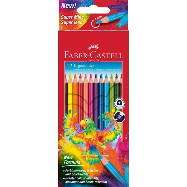 faber castell super mine ergonomics pack de 12 lapices de colores triangulares ergonomicos mina de 4mm resistencia a la rotura colores surtidos