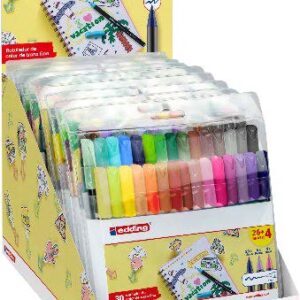 edding 1200 expositor con 10 packs de 30 rotuladores punta redonda tinta con base de agua colores clasicos, neon y pastel surtidos