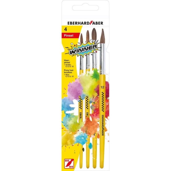 eberhard faber winner pack con 4 pinceles de pelo poni tamaños 4, 6, 8, 12 virola de aluminio