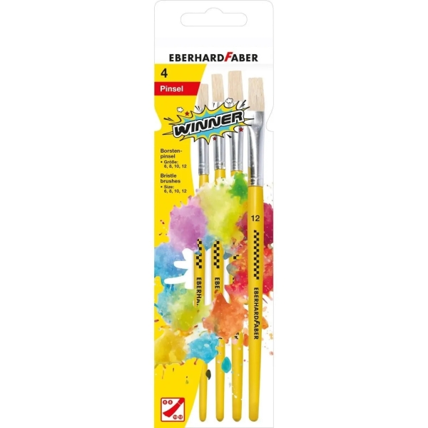 eberhard faber winner pack con 4 pinceles de pelo cerda tamaños 6, 8, 10, 12 virola de aluminio