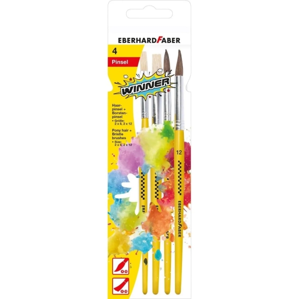 eberhard faber winner pack con 4 pinceles de pelo cerda y pelo poni tamaños 8, 12 virola de aluminio