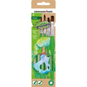 eberhard faber green winner pack con 4 pinceles de pelo sintetico tamaños 4, 6, 8, 12 agarre ergonomico fabricados con un 60% de almidon de maiz