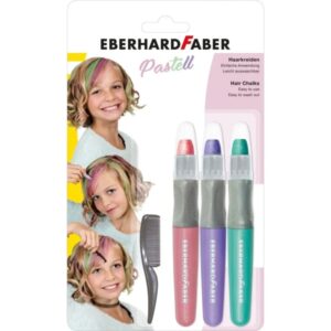 eberhard faber pack de 3 tizas pastel para el cabello + 1 mini peine aplicar sobre el cabello seco utilice el peine para dispensar el color facil de lavar colores rosa, violeta, turquesa pastel