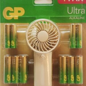 gp ultra alcalina pack de 12 pilas aaa + 12 pilas aa + ventilador de mano de regalo
