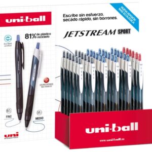 uni ball jetstream sport sxn 150e expositor con 36 boligrafos de tinta pigmentada punta de bola 1mm retractil secado instantaneo ideal para zurdos colores surtidos