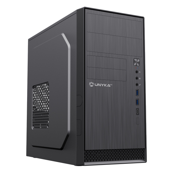 unykach aero c12 v2 caja torre microatx tamaño disco soportado 3.5", 2.5" usb a 3.0, usb c 2.0, audio color negro